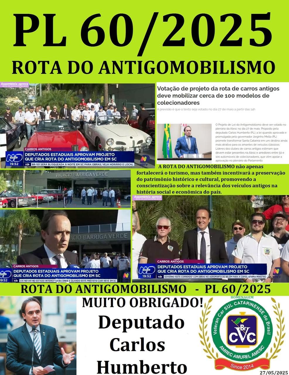 PL60/2025 ROTA DO ANTIGOMOBILISMO no estado de SC &eacute; aprovada!