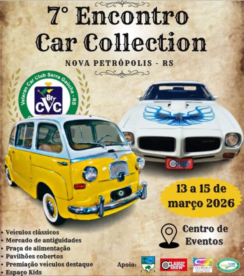 7&deg; CAR COLLECTION de 13 a 15 de mar&ccedil;o de 2026 em Nova Petr&oacute;polis/RS